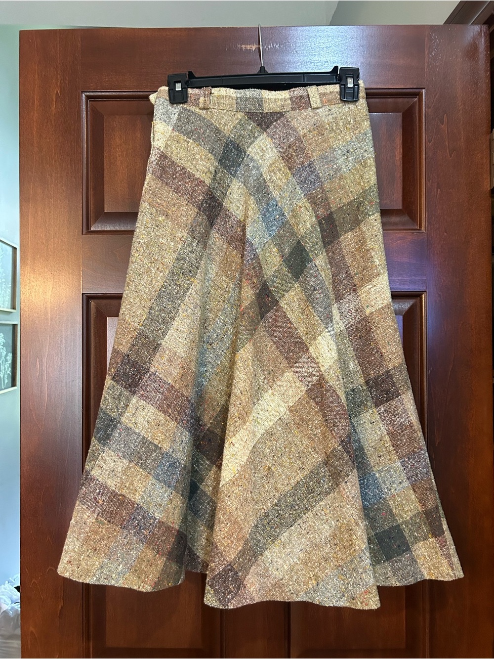 Vintage 70s 80s ILGWU Plaid A-Line Midi Skirt USA Made 9/10